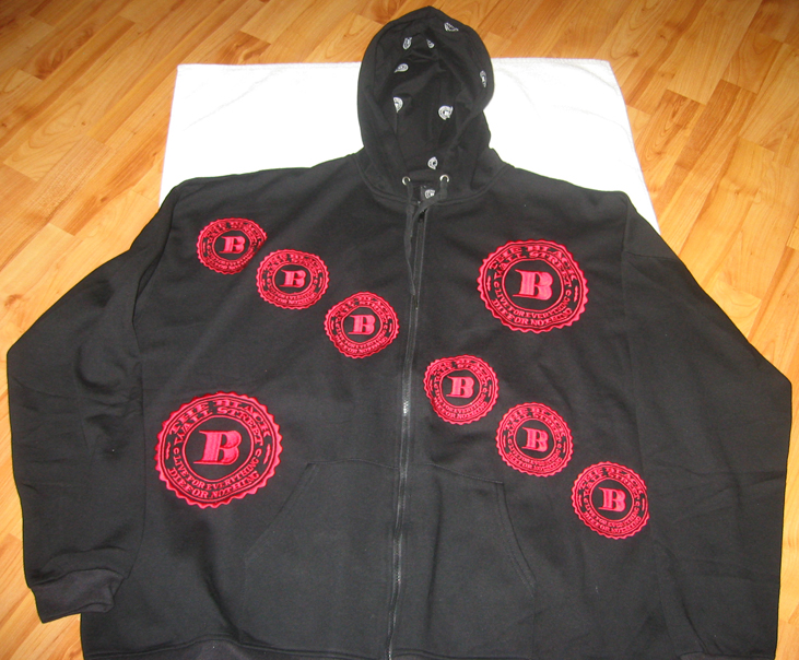 RED BWS LOGOS "REMIXED" ZIP HOODIE - BLACK