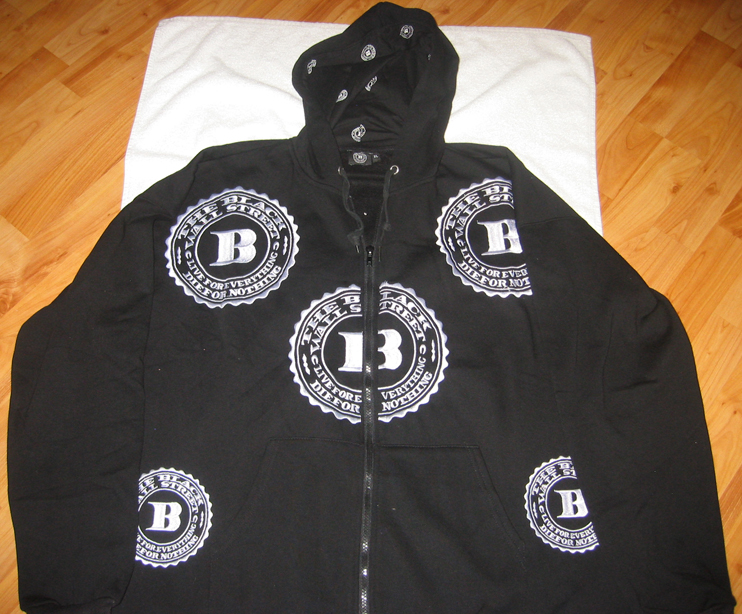 WHITE BWS LOGOS "LET'S RIDE" ZIP HOODIE - BLACK -MED