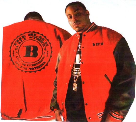 BLACKWALLSTREET BLACK LOGO LEATHER VARSITY JACKET - BLACK & RED